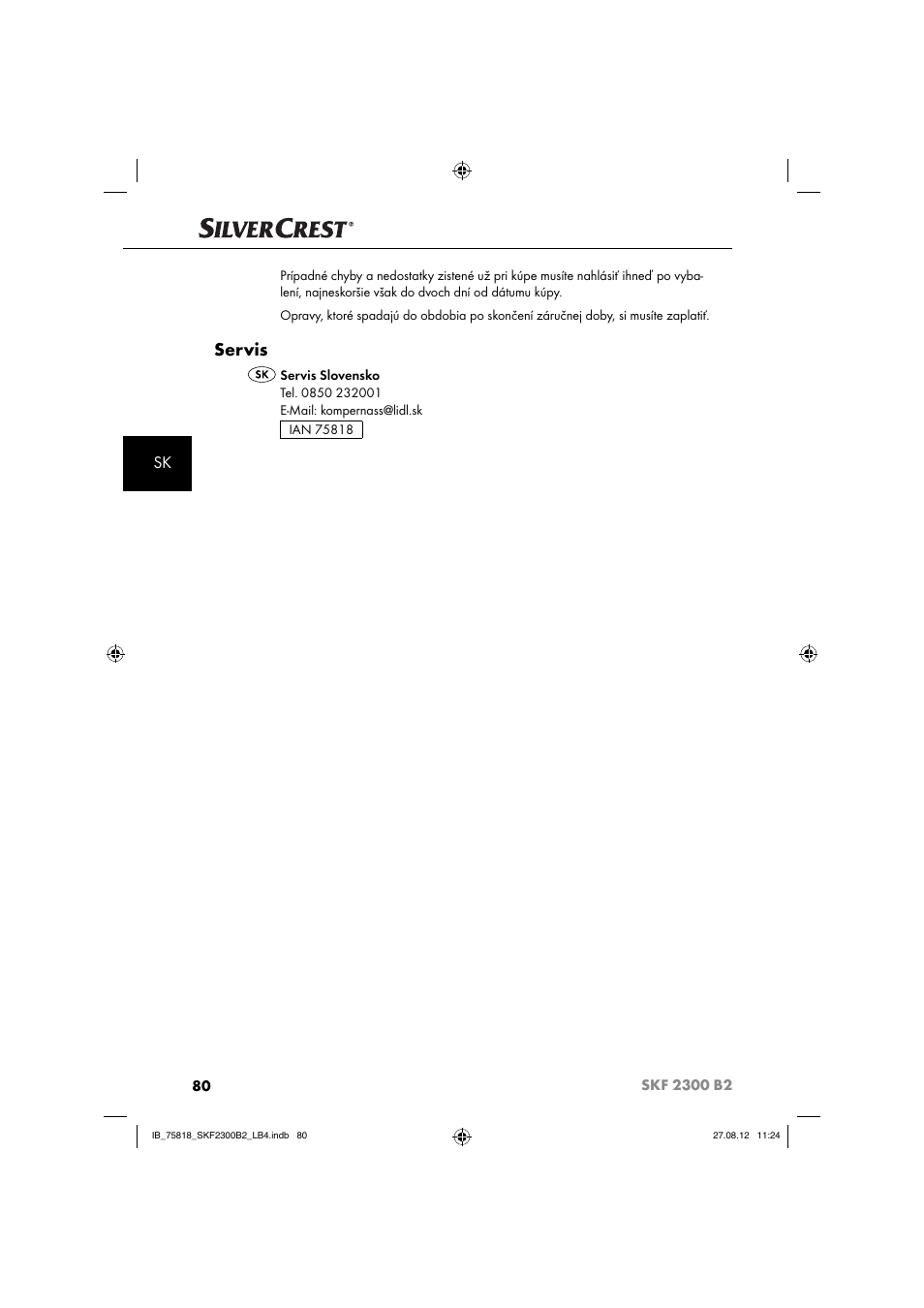 Servis | Silvercrest SKF 2300 B2 User Manual | Page 83 / 104