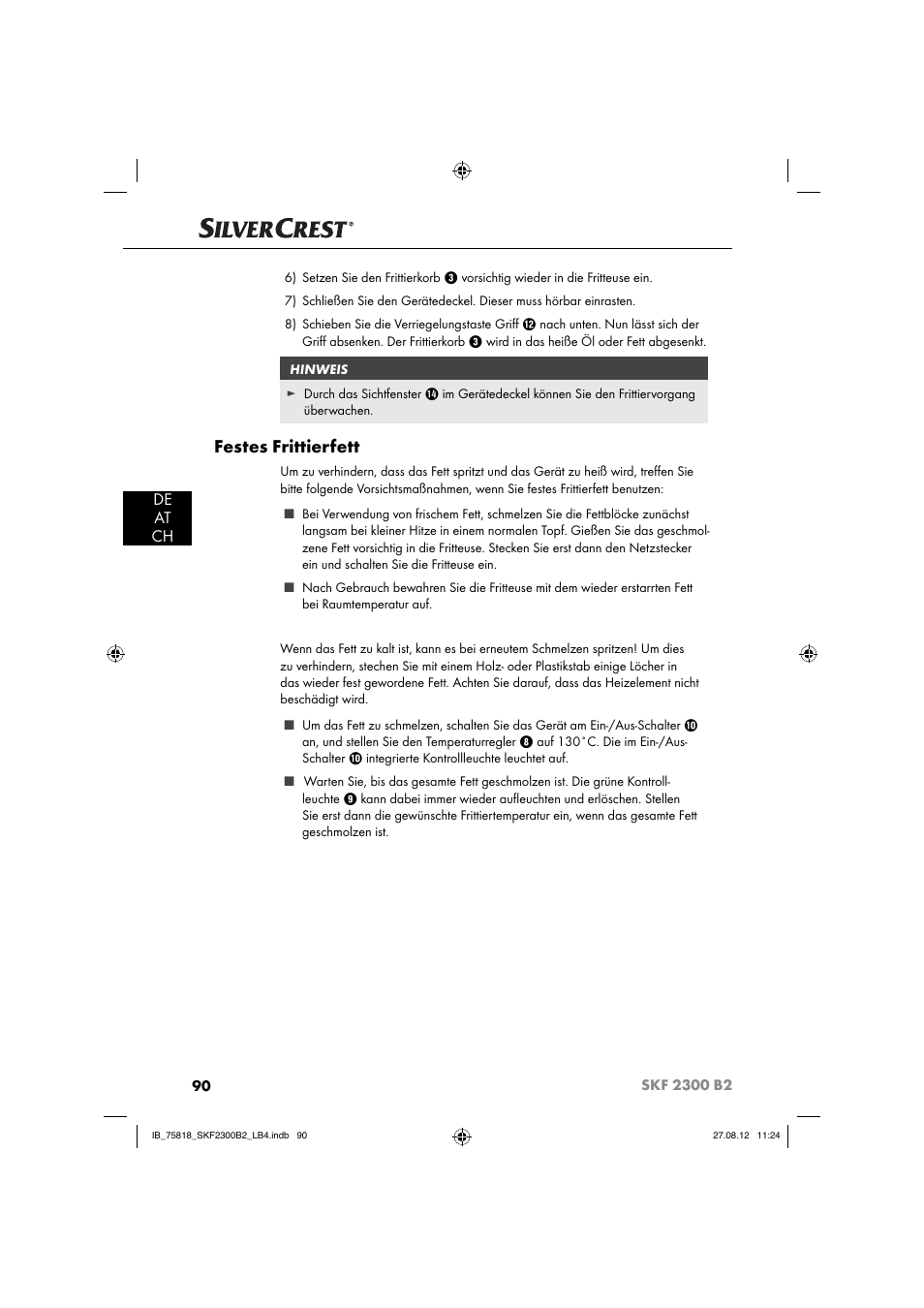 Festes frittierfett, De at ch | Silvercrest SKF 2300 B2 User Manual | Page 93 / 104