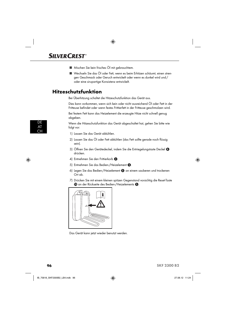 Hitzeschutzfunktion, De at ch | Silvercrest SKF 2300 B2 User Manual | Page 99 / 104
