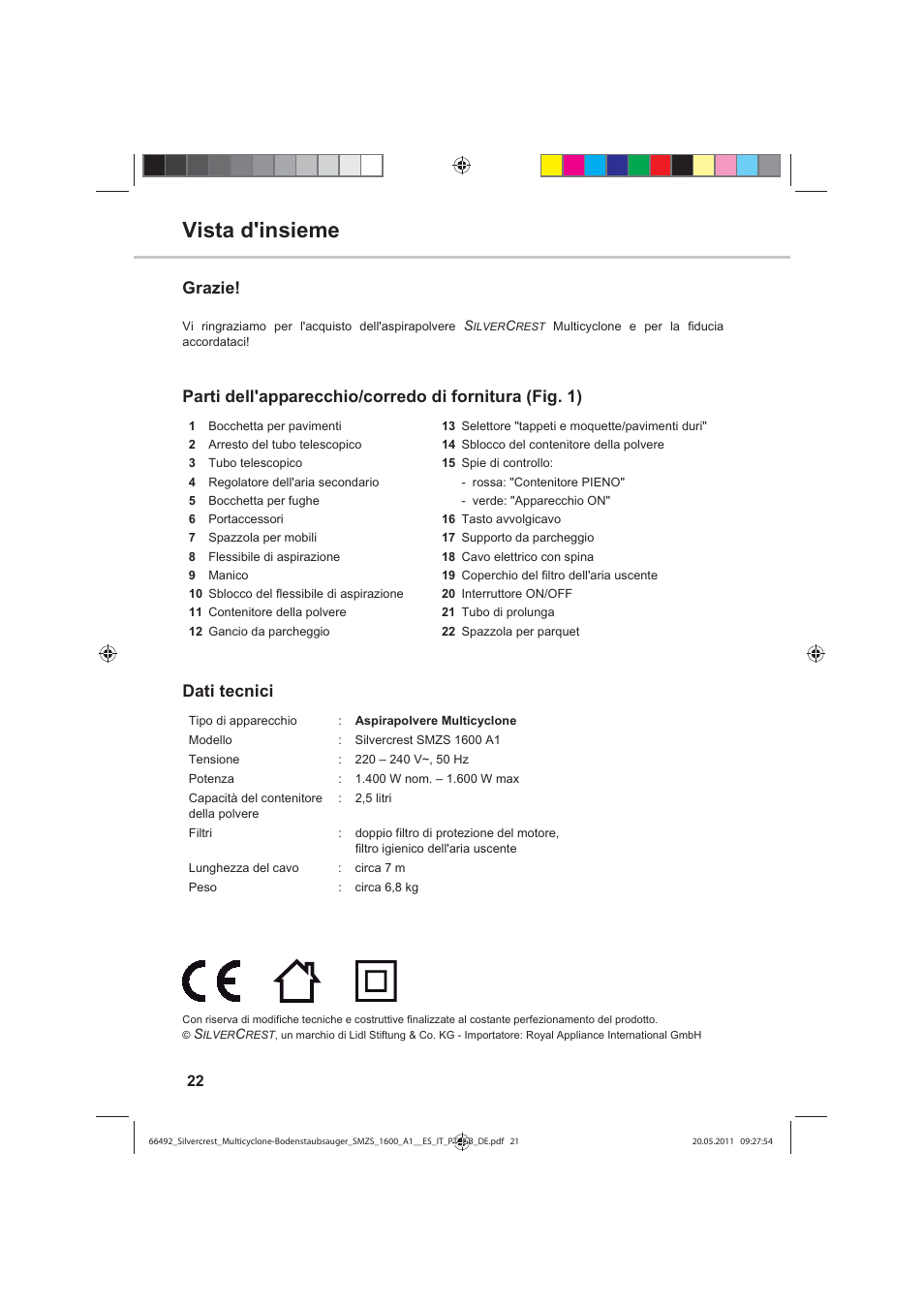 Vista d'insieme, Grazie | Silvercrest SMZS 1600 A1 User Manual | Page 22 / 98