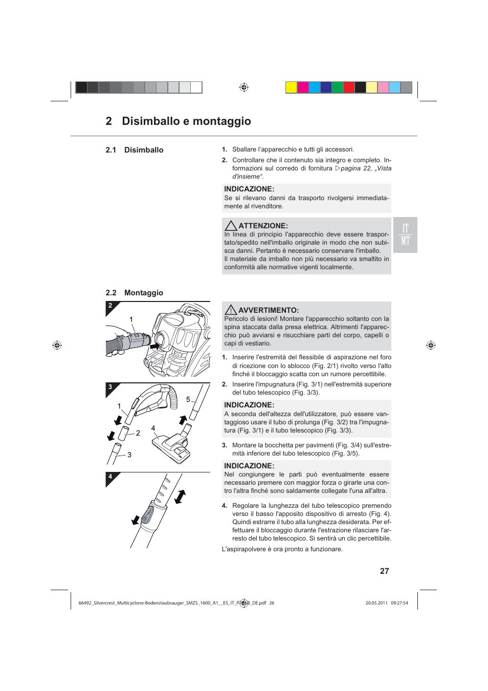 2 disimballo e montaggio it mt | Silvercrest SMZS 1600 A1 User Manual | Page 27 / 98