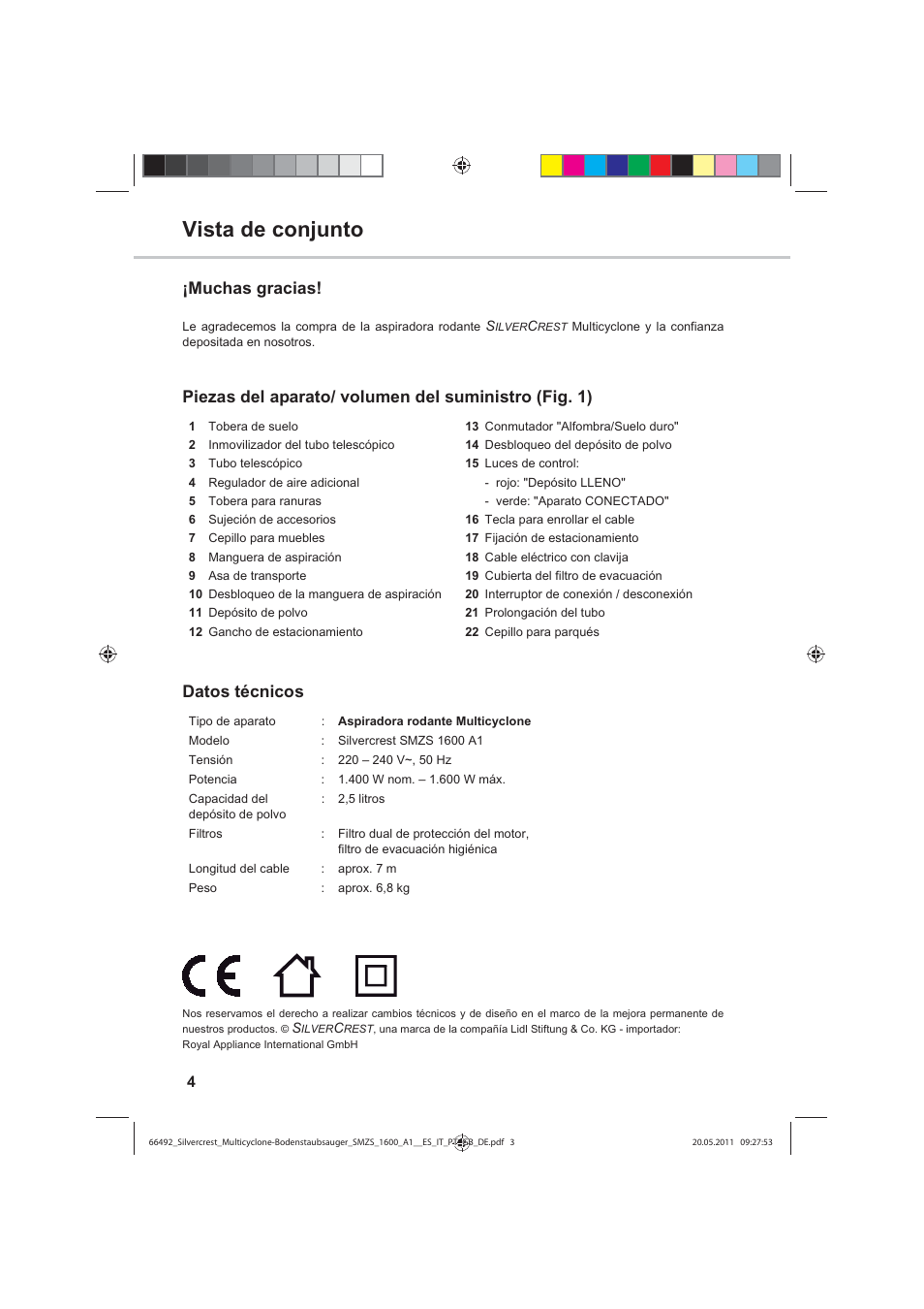 Vista de conjunto, Muchas gracias | Silvercrest SMZS 1600 A1 User Manual | Page 4 / 98