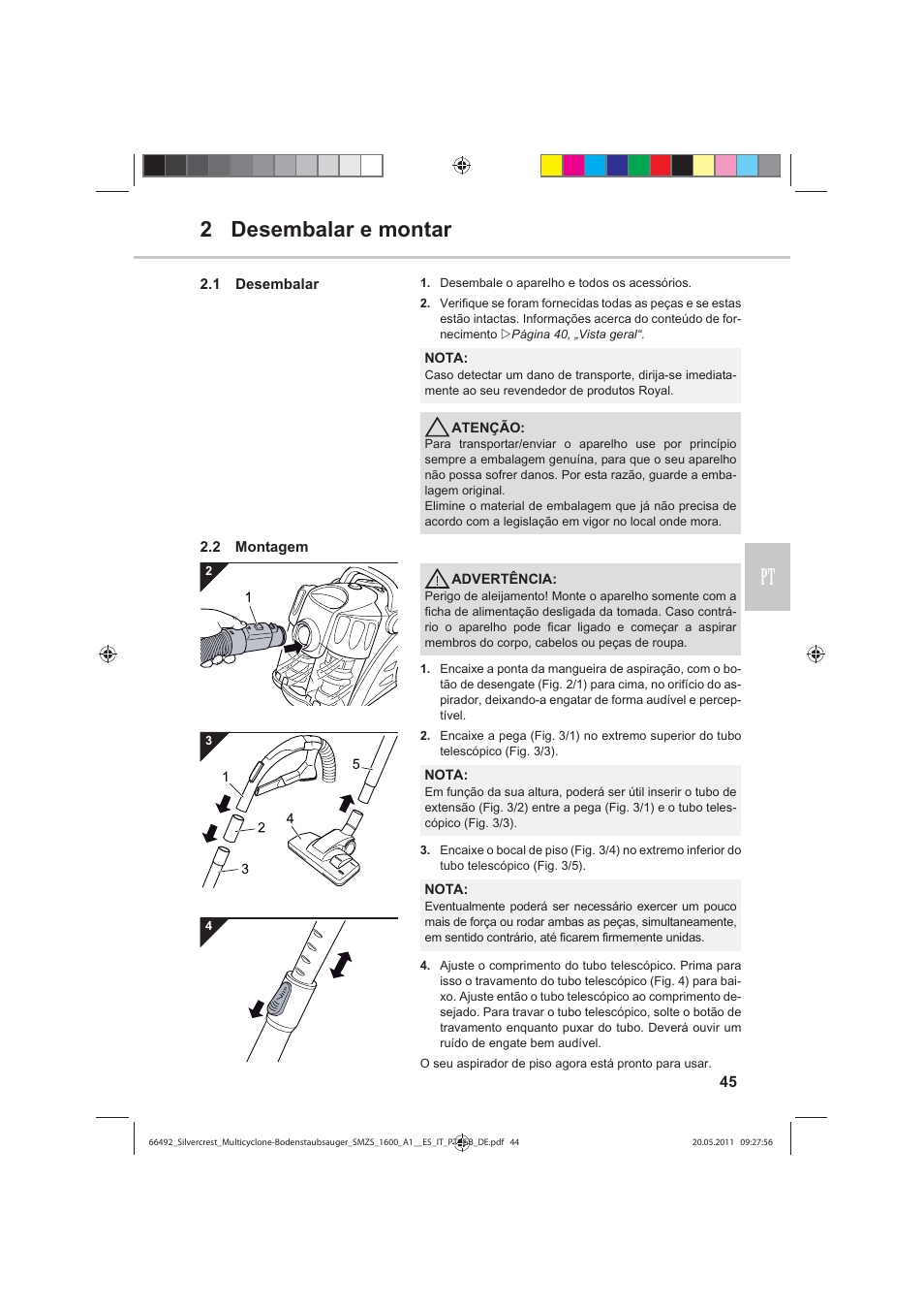 2 desembalar e montar pt | Silvercrest SMZS 1600 A1 User Manual | Page 45 / 98