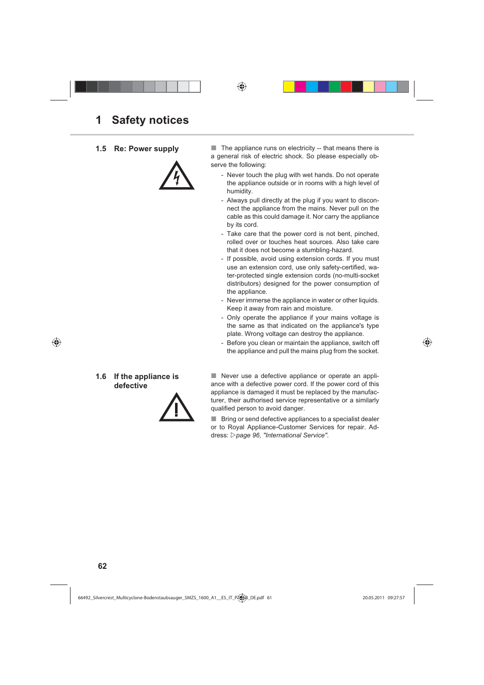 1 safety notices | Silvercrest SMZS 1600 A1 User Manual | Page 62 / 98