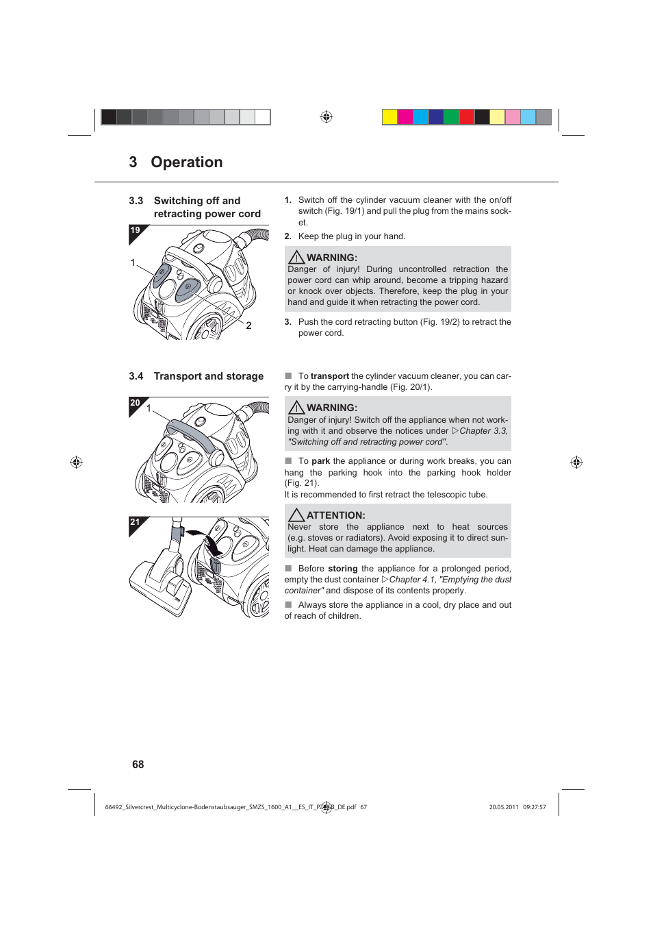 3 operation | Silvercrest SMZS 1600 A1 User Manual | Page 68 / 98