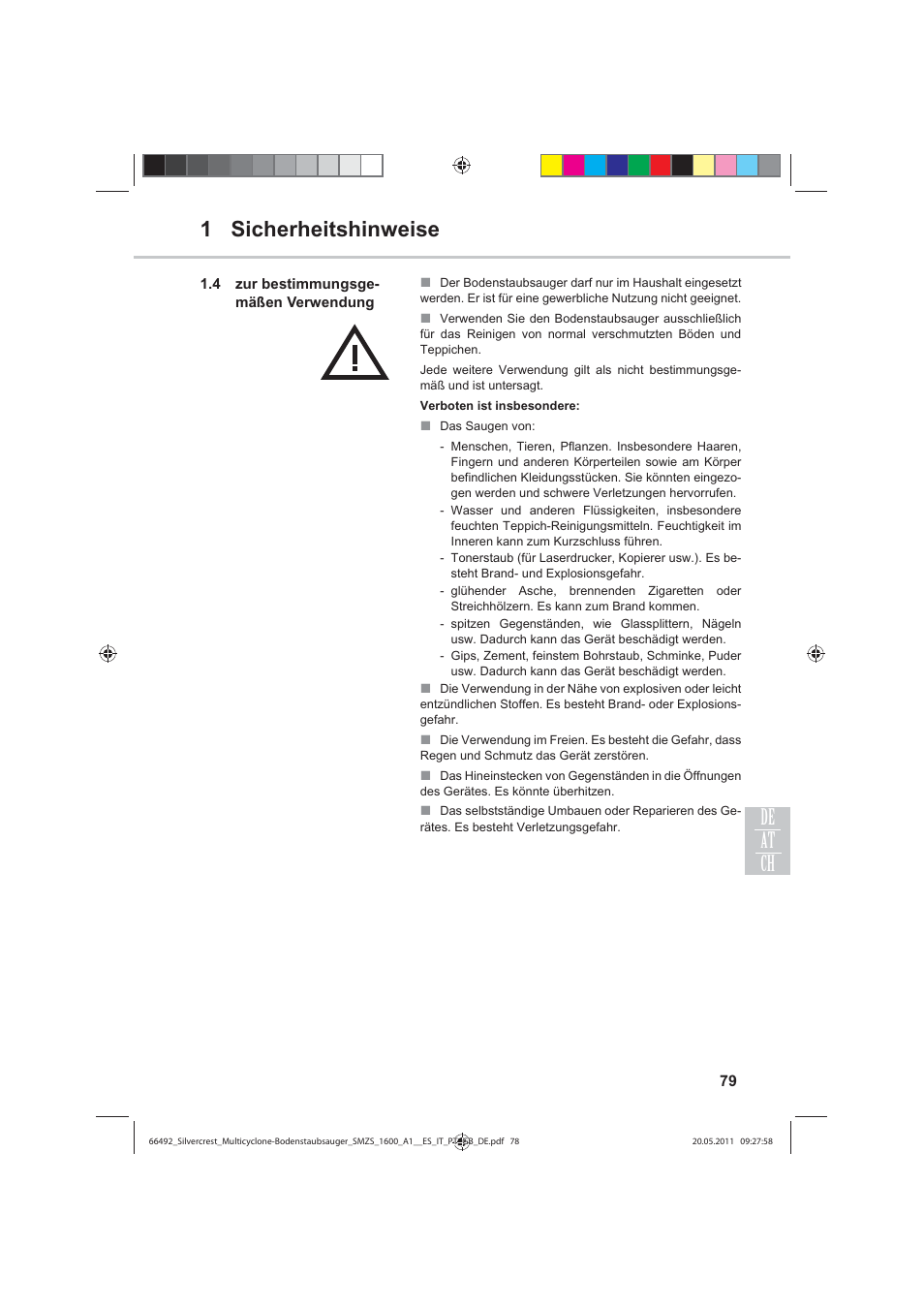 1 sicherheitshinweise de ch at | Silvercrest SMZS 1600 A1 User Manual | Page 79 / 98