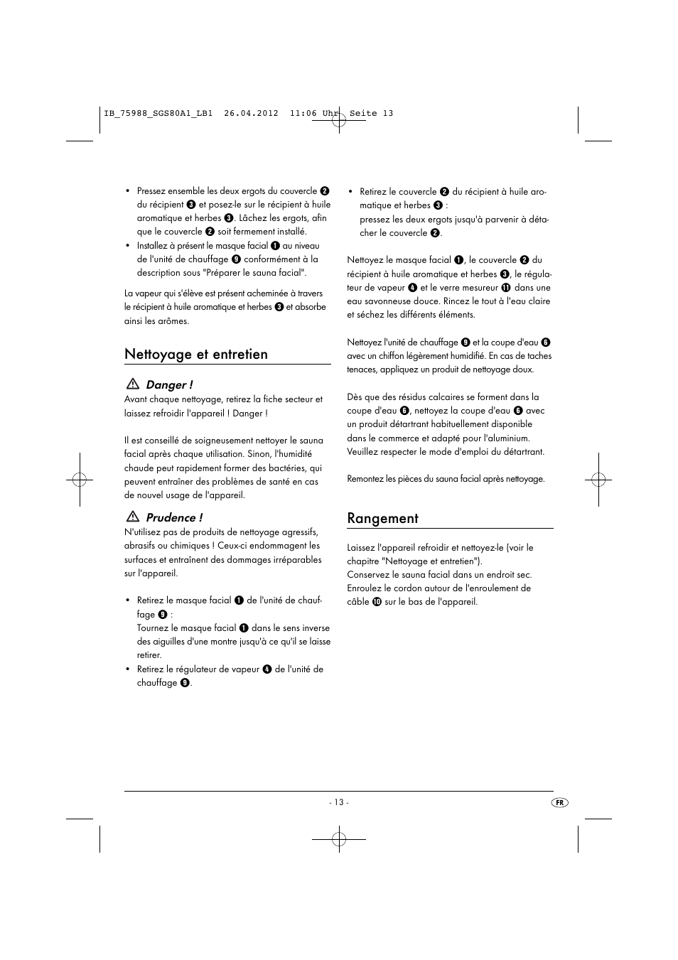 Nettoyage et entretien, Rangement, Danger | Prudence | Silvercrest SGS 80 A1 User Manual | Page 15 / 28