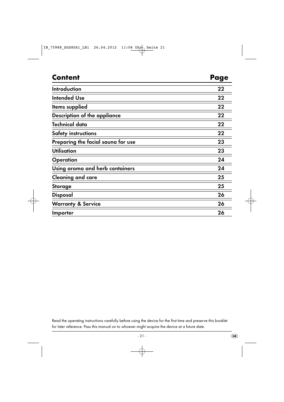 Content page | Silvercrest SGS 80 A1 User Manual | Page 23 / 28