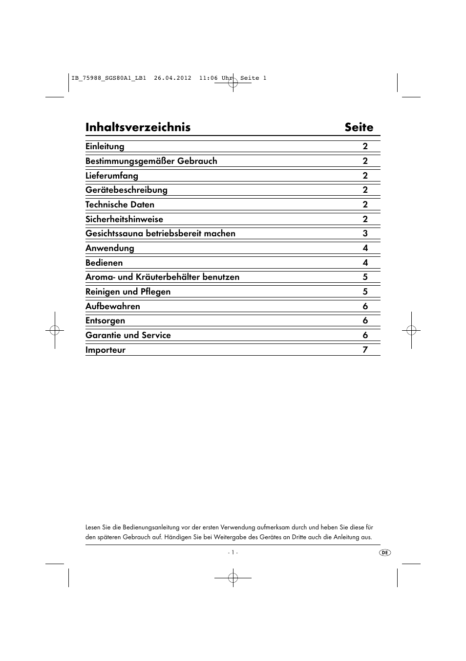 Inhaltsverzeichnis seite | Silvercrest SGS 80 A1 User Manual | Page 3 / 28