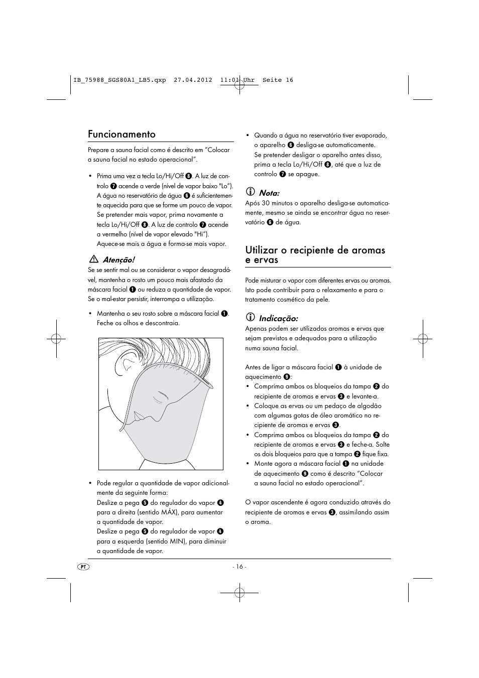 Funcionamento, Utilizar o recipiente de aromas e ervas, Atenção | Nota, Indicação | Silvercrest SGS 80 A1 User Manual | Page 18 / 33