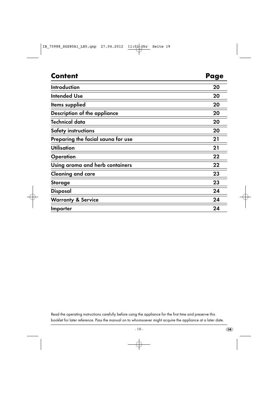 Content page | Silvercrest SGS 80 A1 User Manual | Page 21 / 33