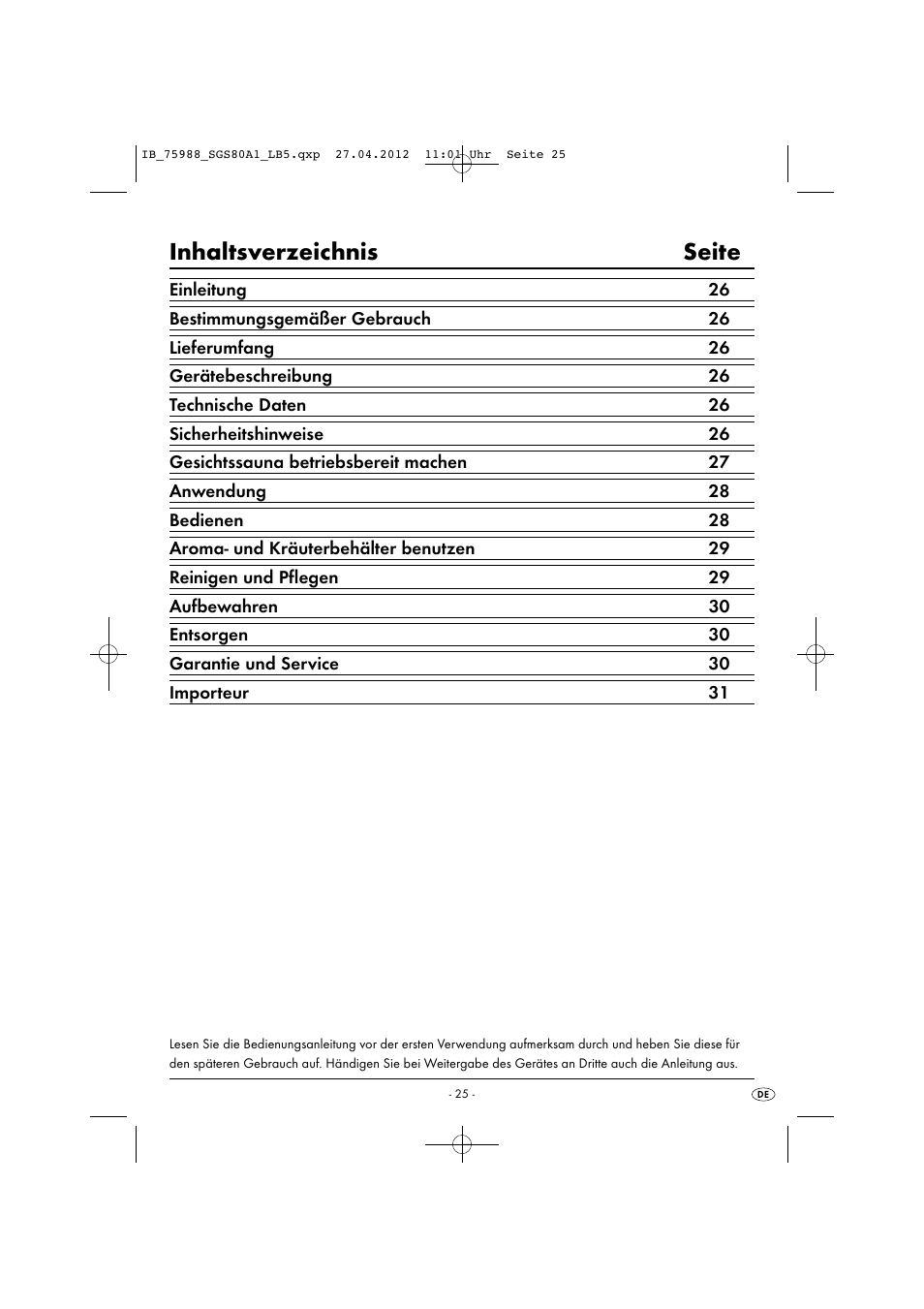 Inhaltsverzeichnis seite | Silvercrest SGS 80 A1 User Manual | Page 27 / 33