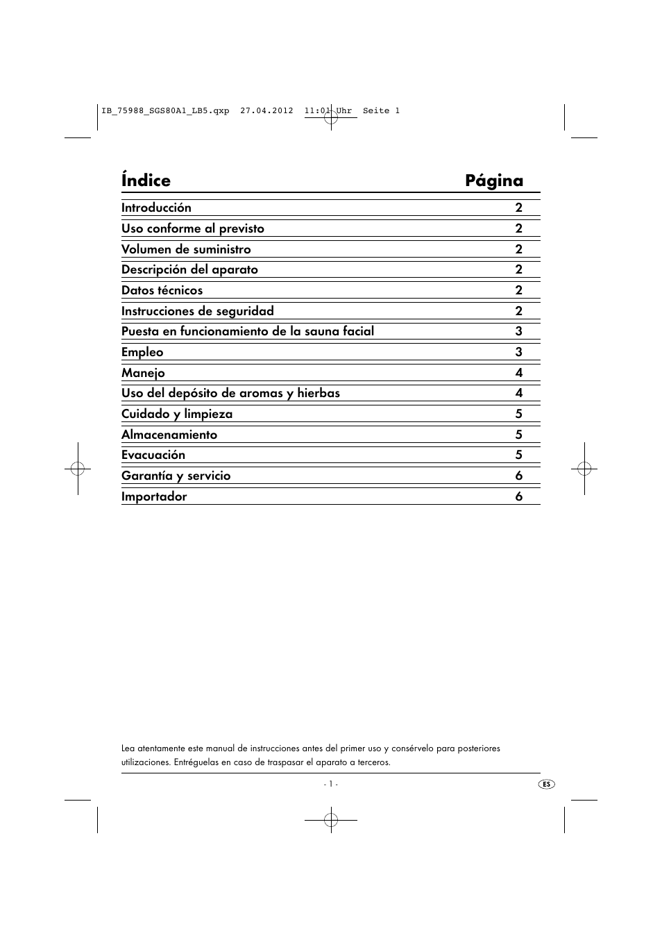 Índice página | Silvercrest SGS 80 A1 User Manual | Page 3 / 33