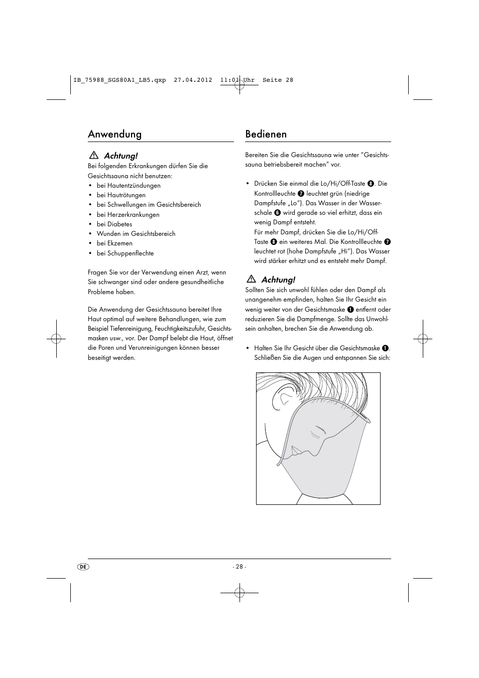 Anwendung, Bedienen | Silvercrest SGS 80 A1 User Manual | Page 30 / 33