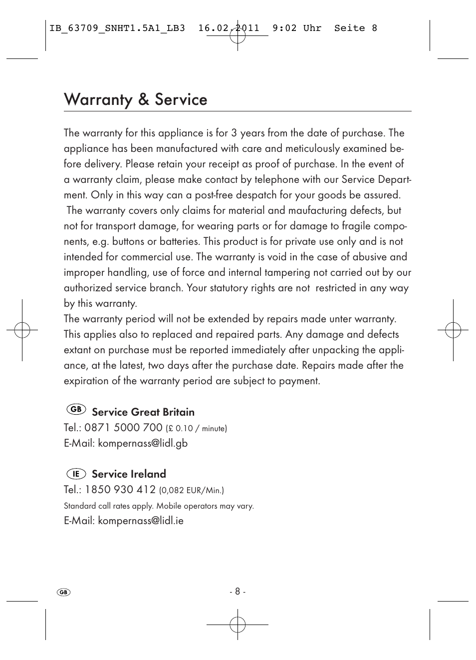 Warranty & service | Silvercrest SNHT 1.5 A1 User Manual | Page 10 / 42