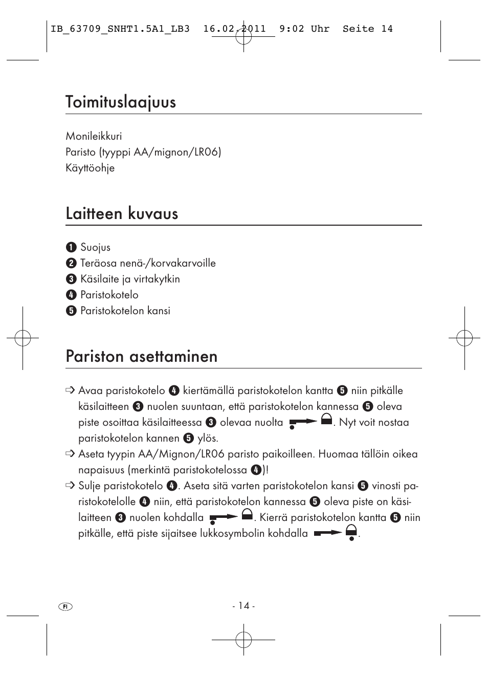Toimituslaajuus, Laitteen kuvaus, Pariston asettaminen | Silvercrest SNHT 1.5 A1 User Manual | Page 16 / 42
