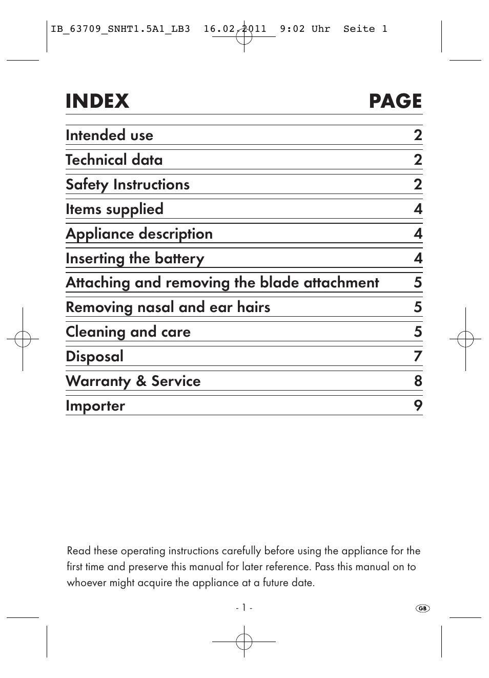 Index page | Silvercrest SNHT 1.5 A1 User Manual | Page 3 / 42