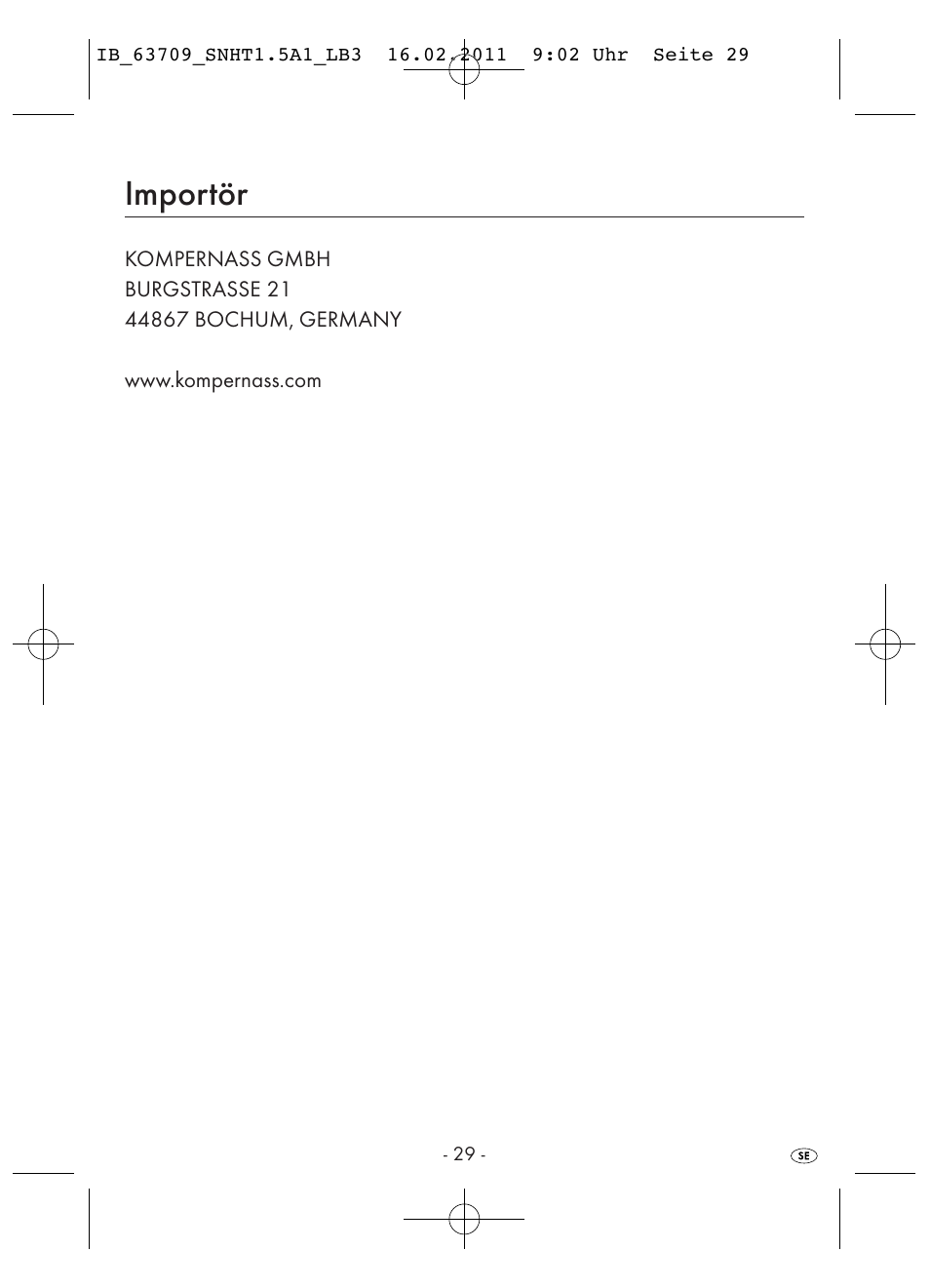 Importör | Silvercrest SNHT 1.5 A1 User Manual | Page 31 / 42