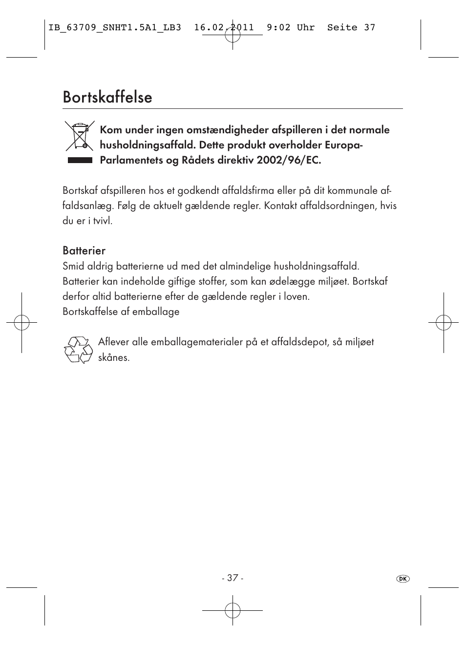 Bortskaffelse | Silvercrest SNHT 1.5 A1 User Manual | Page 39 / 42