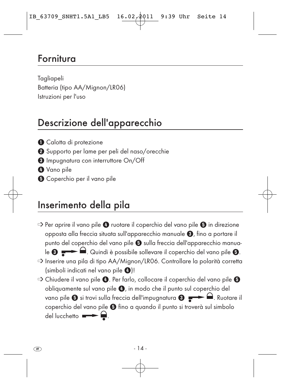 Fornitura, Descrizione dell'apparecchio, Inserimento della pila | Silvercrest SNHT 1.5 A1 User Manual | Page 16 / 42