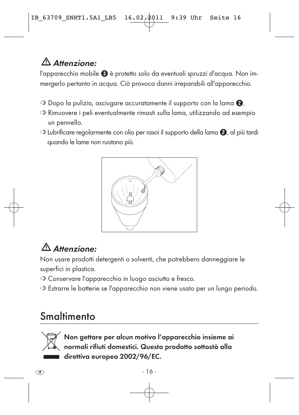 Smaltimento, Attenzione | Silvercrest SNHT 1.5 A1 User Manual | Page 18 / 42