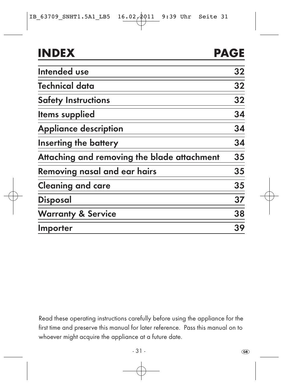 Index page | Silvercrest SNHT 1.5 A1 User Manual | Page 33 / 42
