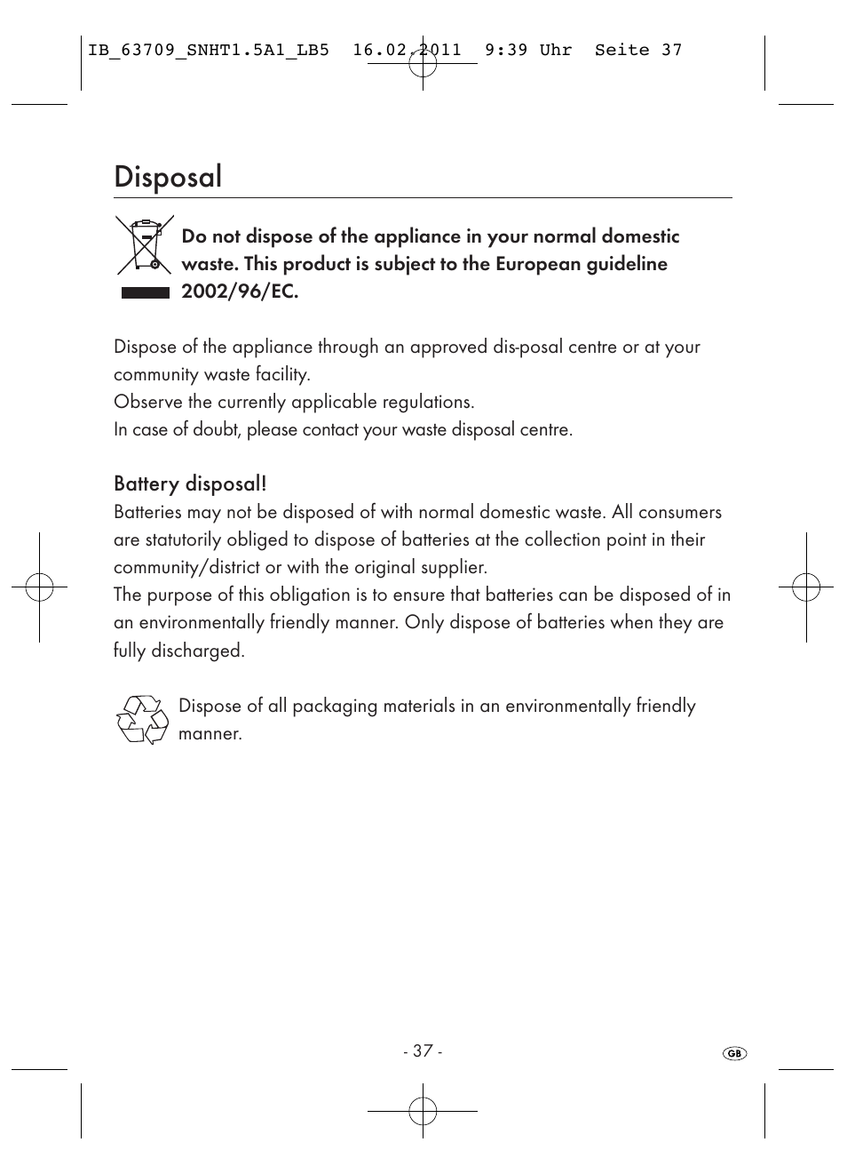 Disposal | Silvercrest SNHT 1.5 A1 User Manual | Page 39 / 42