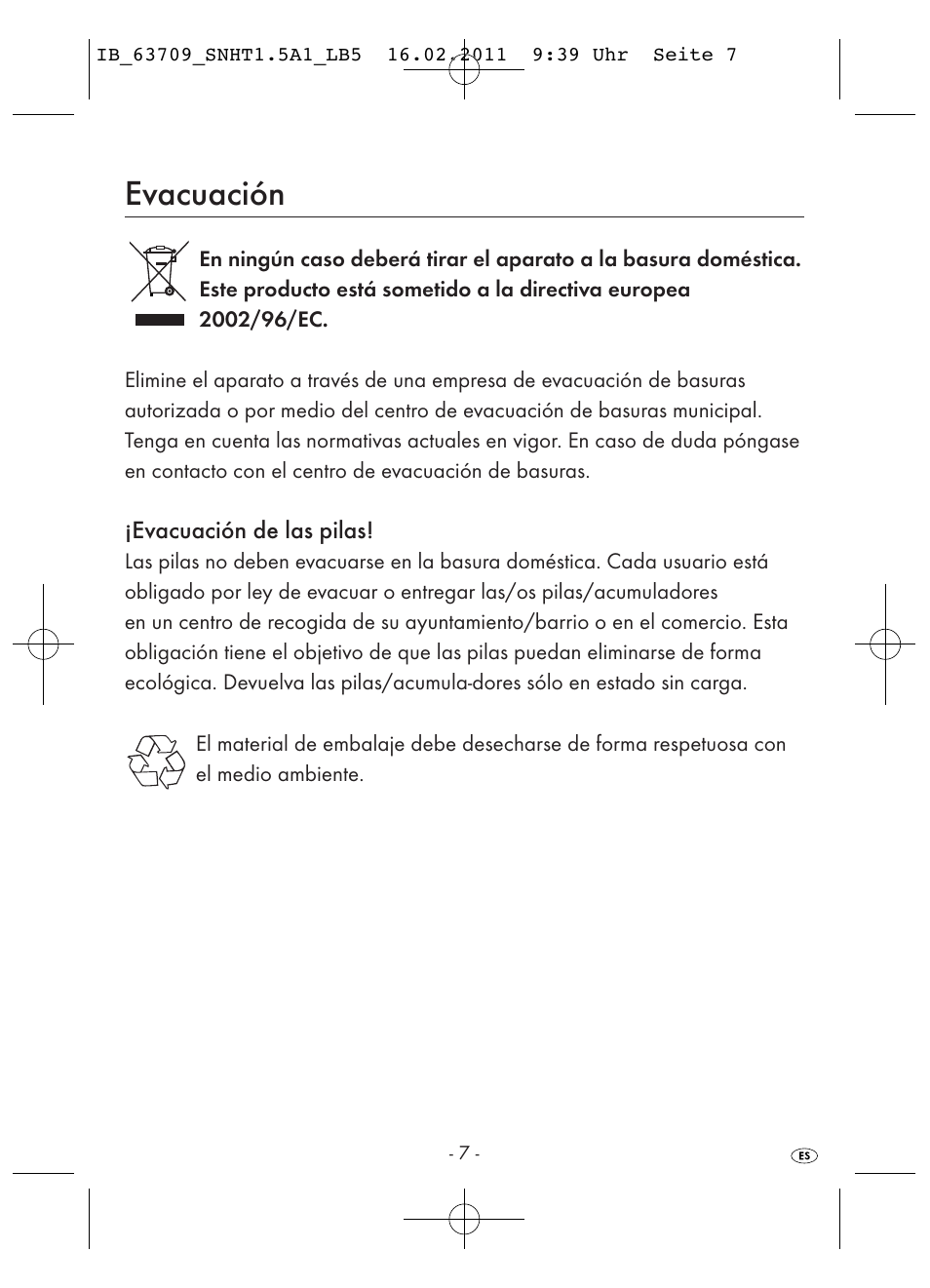 Evacuación | Silvercrest SNHT 1.5 A1 User Manual | Page 9 / 42