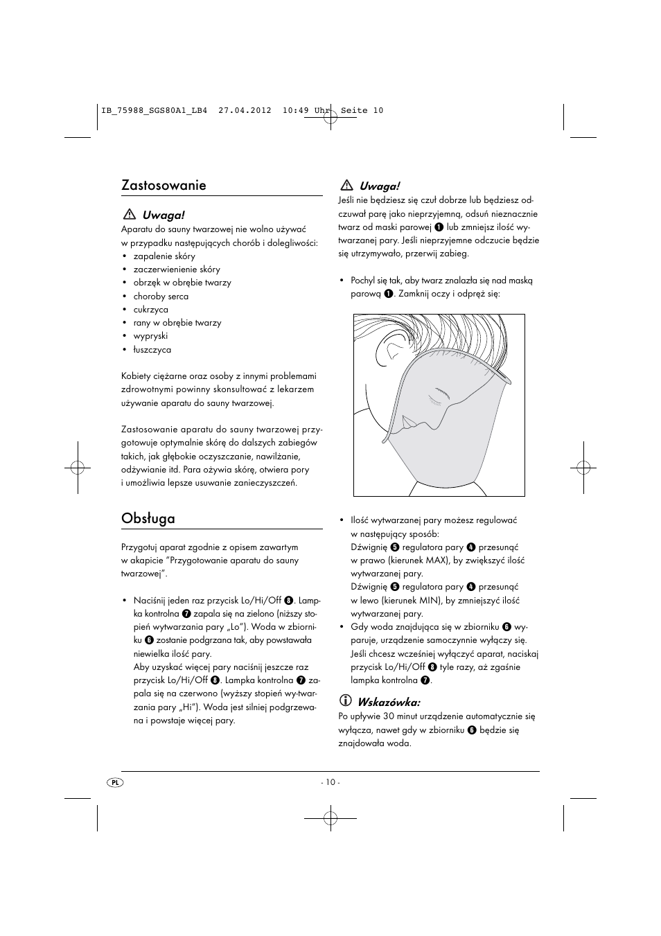 Zastosowanie, Obsługa | Silvercrest SGS 80 A1 User Manual | Page 12 / 33