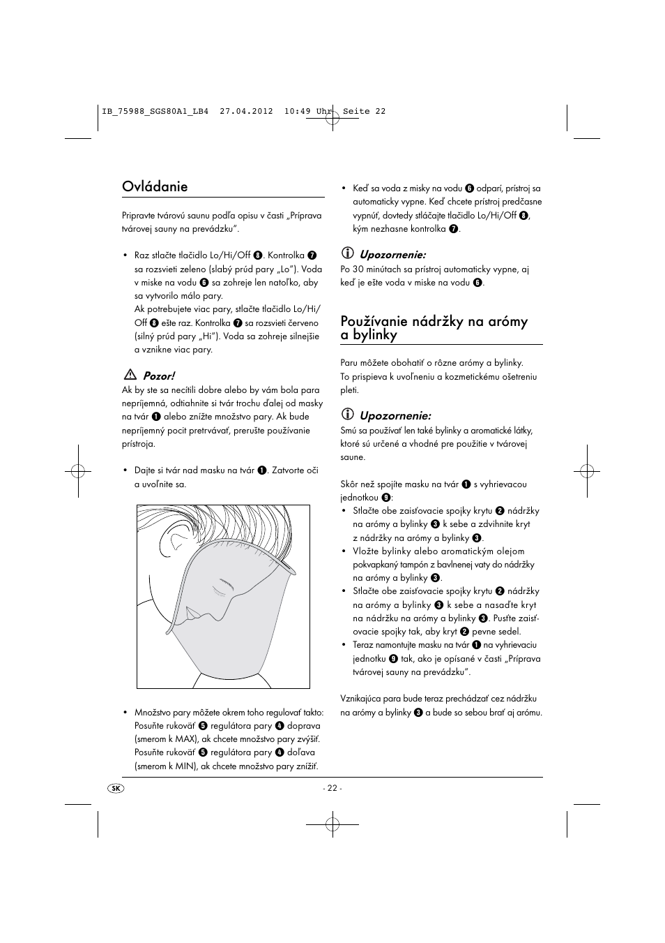Ovládanie, Používanie nádržky na arómy a bylinky, Pozor | Upozornenie | Silvercrest SGS 80 A1 User Manual | Page 24 / 33