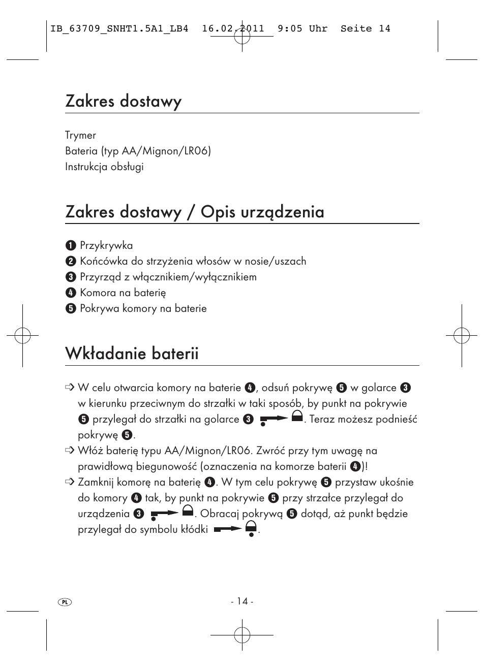 Zakres dostawy, Zakres dostawy / opis urządzenia, Wkładanie baterii | Silvercrest SNHT 1.5 A1 User Manual | Page 16 / 62