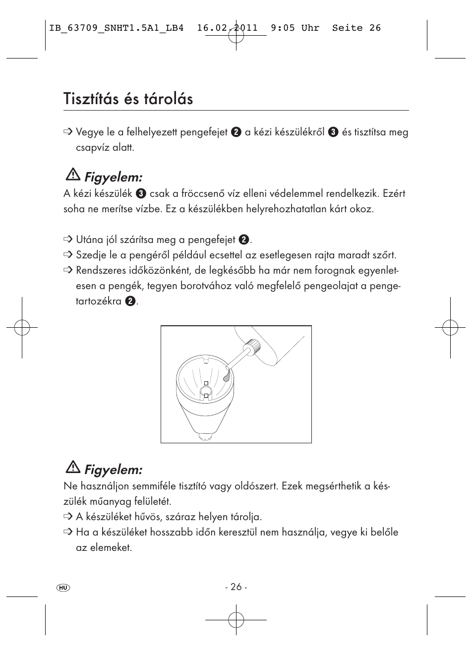 Tisztítás és tárolás, Figyelem | Silvercrest SNHT 1.5 A1 User Manual | Page 28 / 62