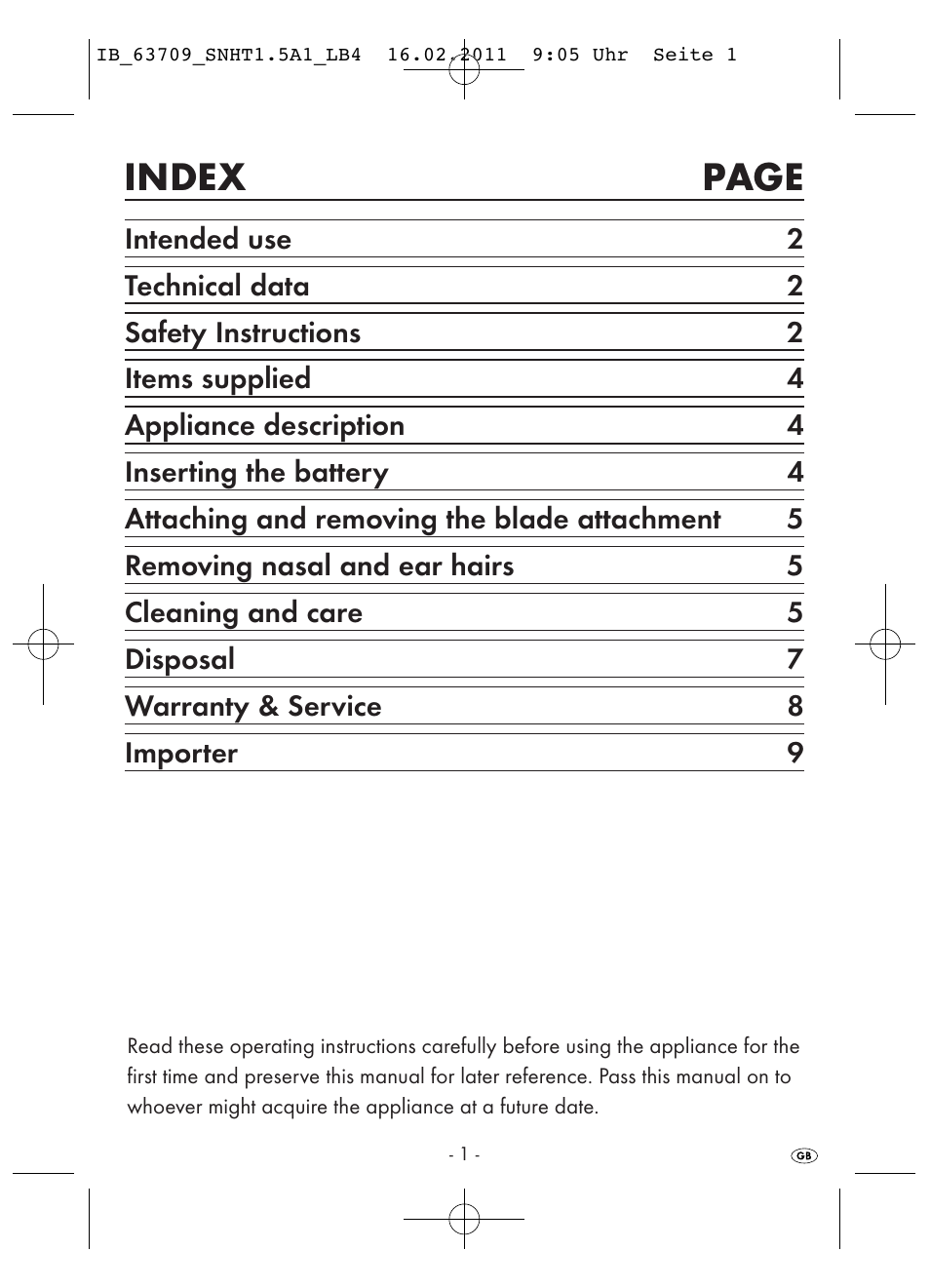 Index page | Silvercrest SNHT 1.5 A1 User Manual | Page 3 / 62