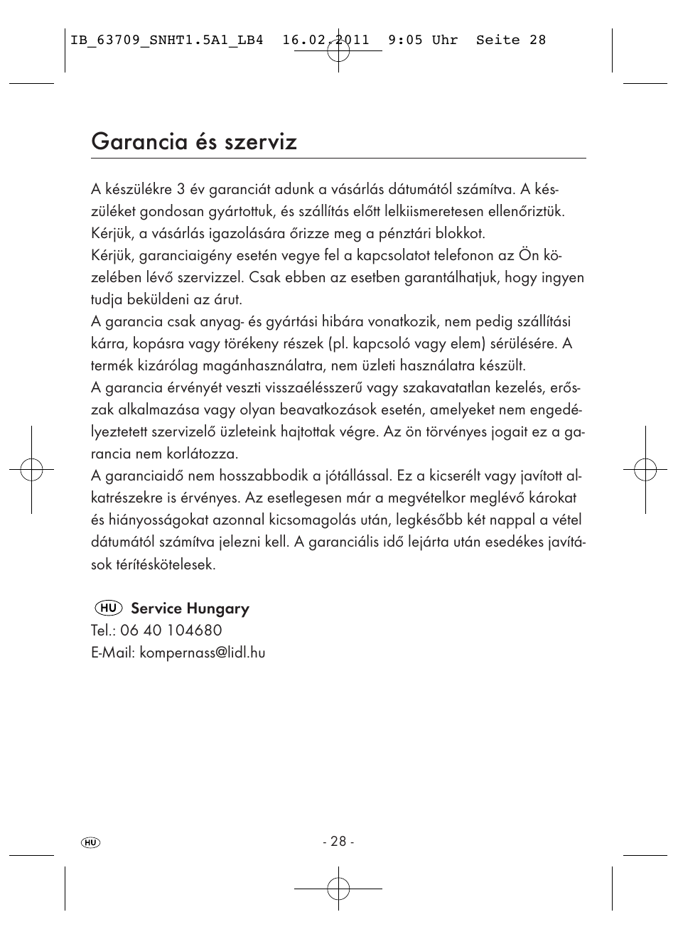 Garancia és szerviz | Silvercrest SNHT 1.5 A1 User Manual | Page 30 / 62