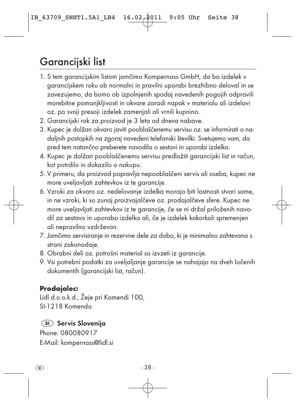Garancijski list | Silvercrest SNHT 1.5 A1 User Manual | Page 40 / 62