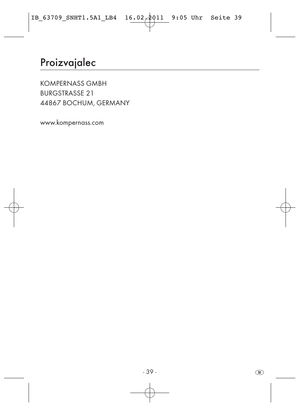 Proizvajalec | Silvercrest SNHT 1.5 A1 User Manual | Page 41 / 62