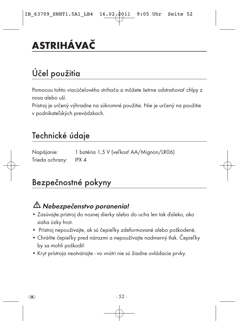 Astrihávač, Účel použitia, Technické údaje | Bezpečnostné pokyny | Silvercrest SNHT 1.5 A1 User Manual | Page 54 / 62
