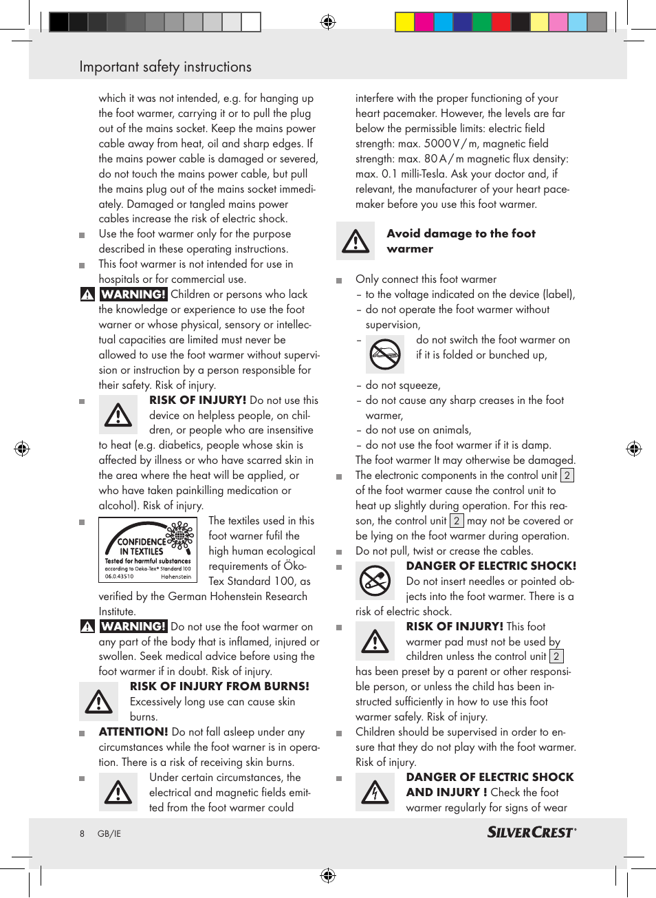 Important safety instructions | Silvercrest SFW 100 A2 User Manual | Page 4 / 8