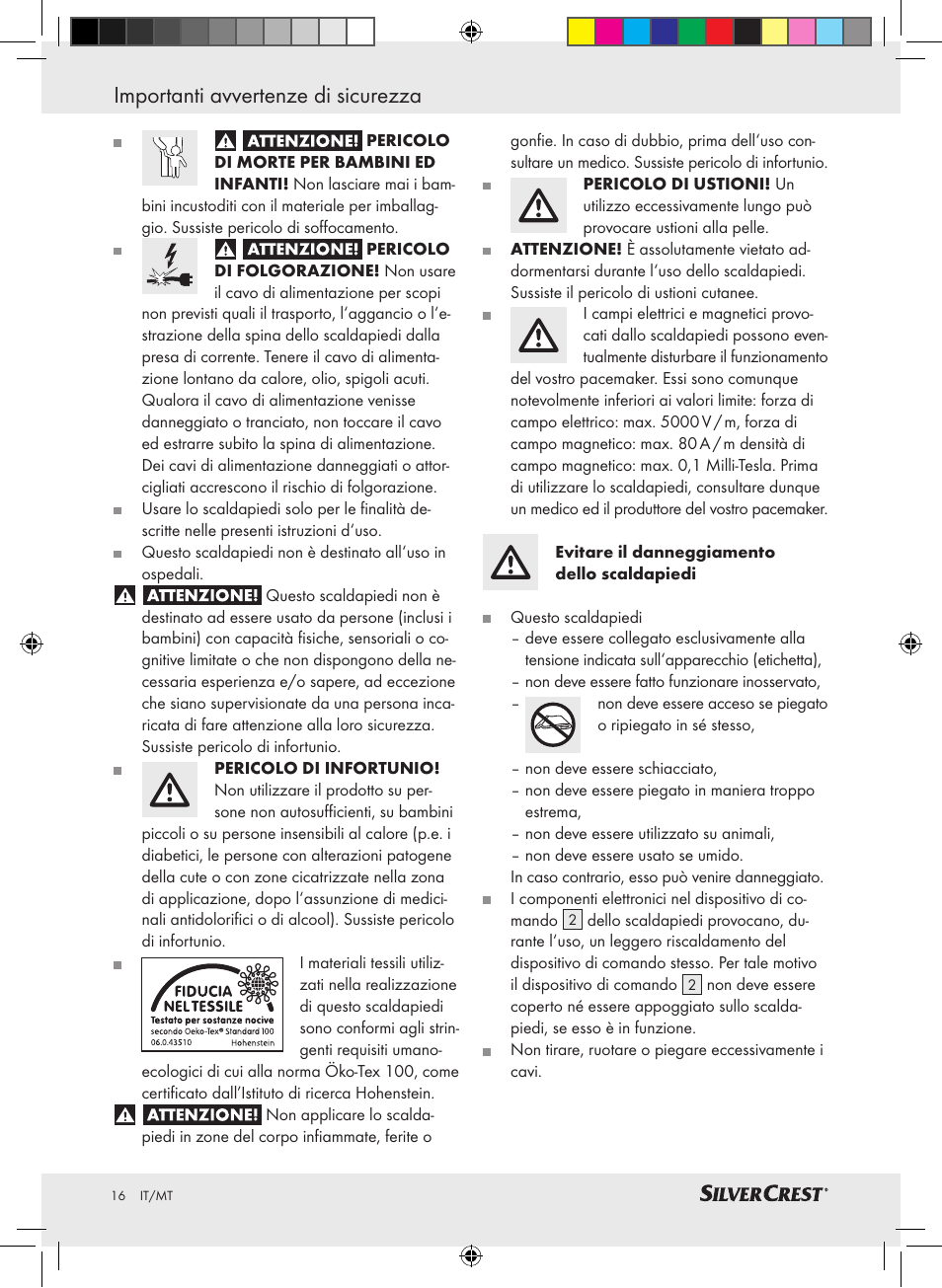 Importanti avvertenze di sicurezza | Silvercrest SFW 100 A2 User Manual | Page 12 / 40