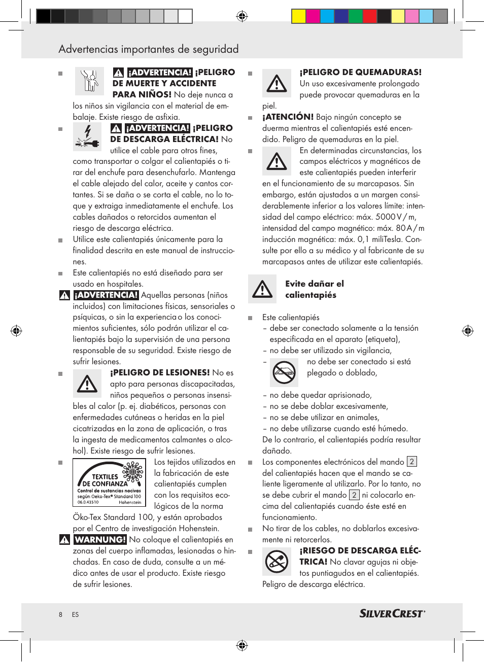Advertencias importantes de seguridad | Silvercrest SFW 100 A2 User Manual | Page 4 / 40
