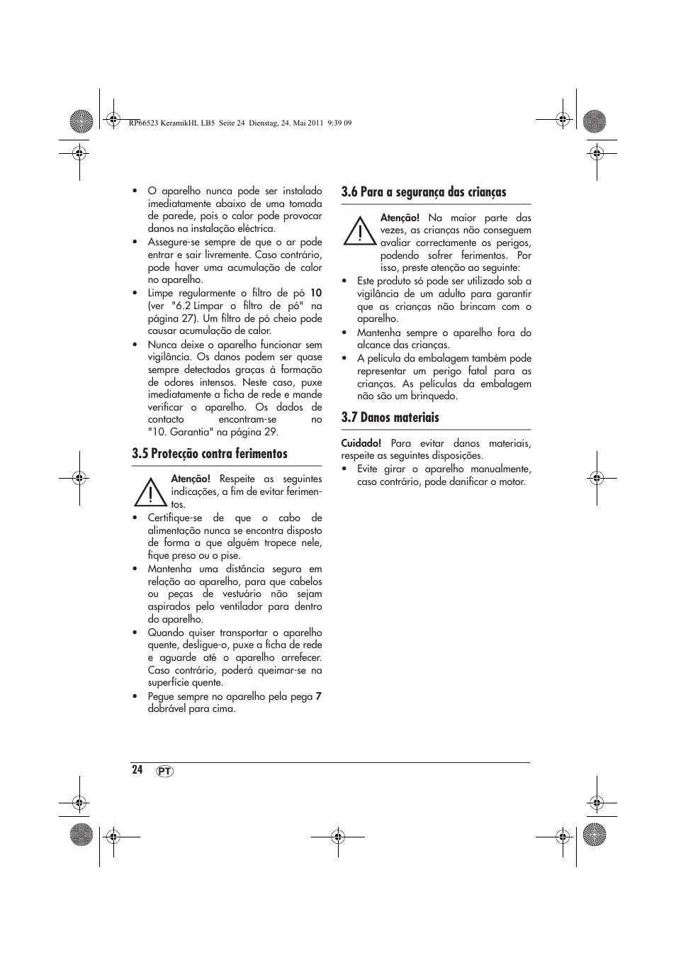 5 protecção contra ferimentos, 6 para a segurança das crianças, 7 danos materiais | Silvercrest SKHL 1800 A1 User Manual | Page 26 / 50