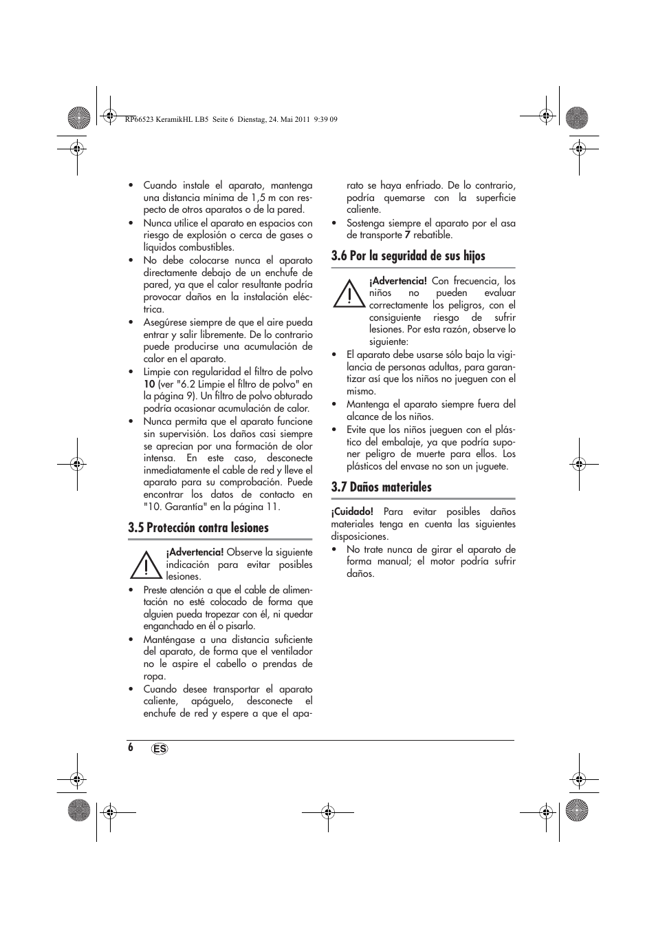 5 protección contra lesiones, 6 por la seguridad de sus hijos, 7 daños materiales | Silvercrest SKHL 1800 A1 User Manual | Page 8 / 50