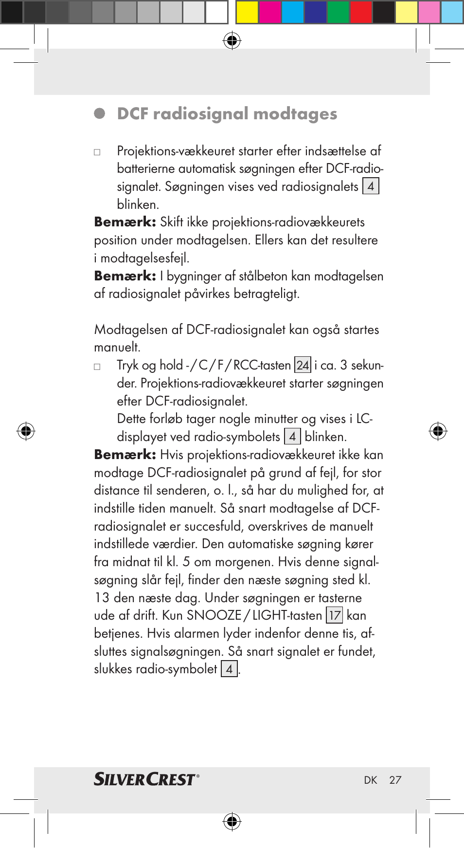 Dcf radiosignal modtages | Silvercrest Z30951A Z30951B Z30951C User Manual | Page 27 / 69