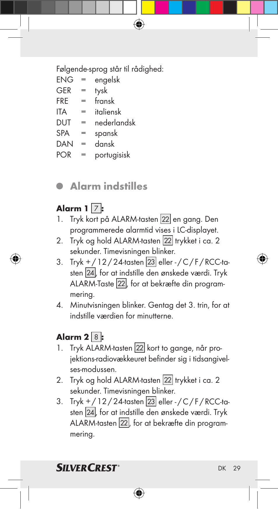 Alarm indstilles | Silvercrest Z30951A Z30951B Z30951C User Manual | Page 29 / 69