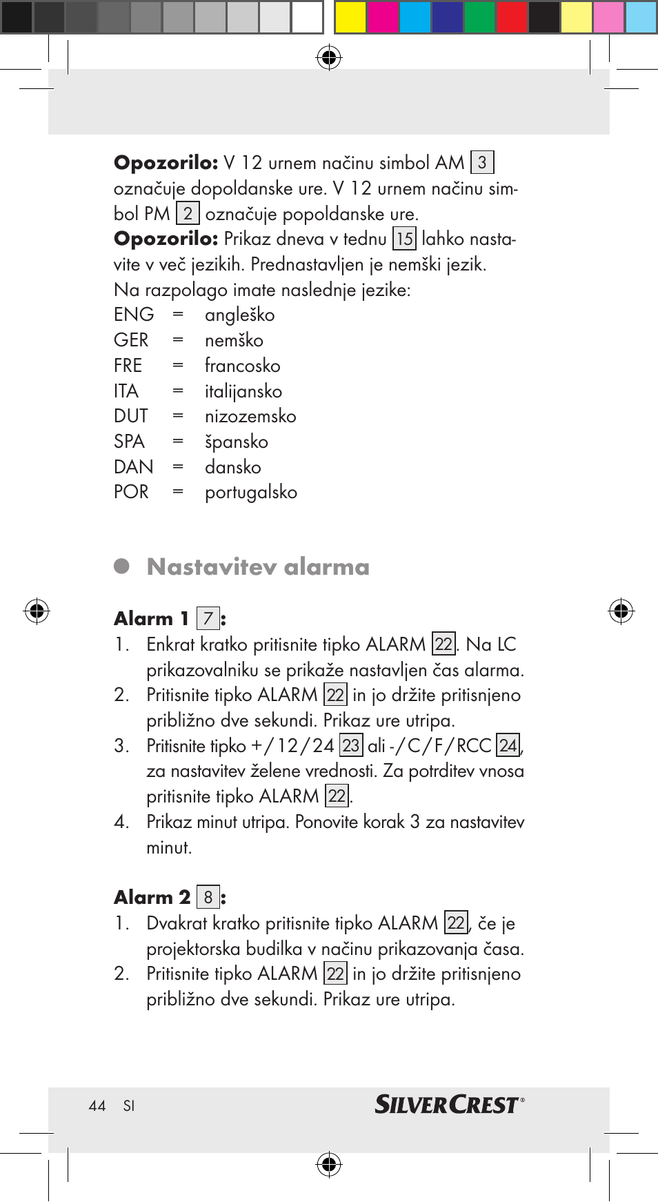 Nastavitev alarma | Silvercrest Z30951A Z30951B Z30951C User Manual | Page 44 / 69