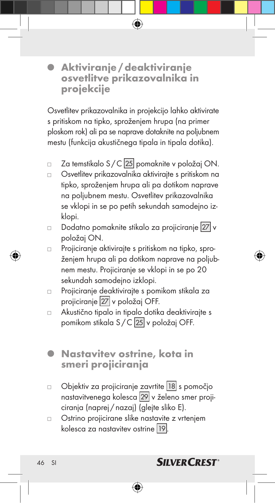 Nastavitev ostrine, kota in smeri projiciranja | Silvercrest Z30951A Z30951B Z30951C User Manual | Page 46 / 69