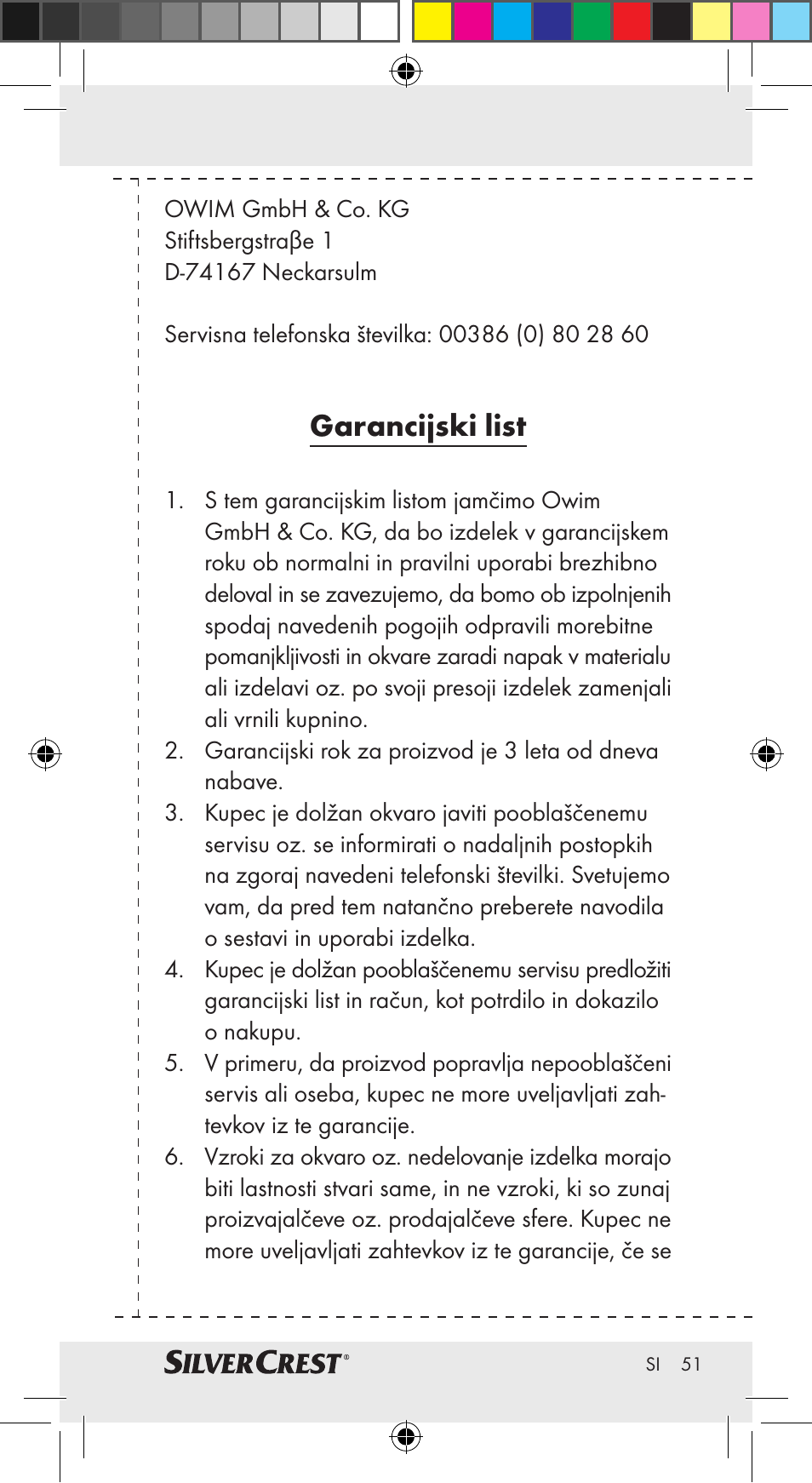 Garancijski list | Silvercrest Z30951A Z30951B Z30951C User Manual | Page 51 / 69