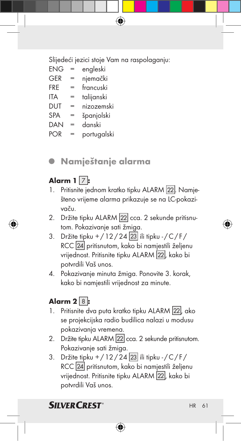 Namještanje alarma | Silvercrest Z30951A Z30951B Z30951C User Manual | Page 61 / 69