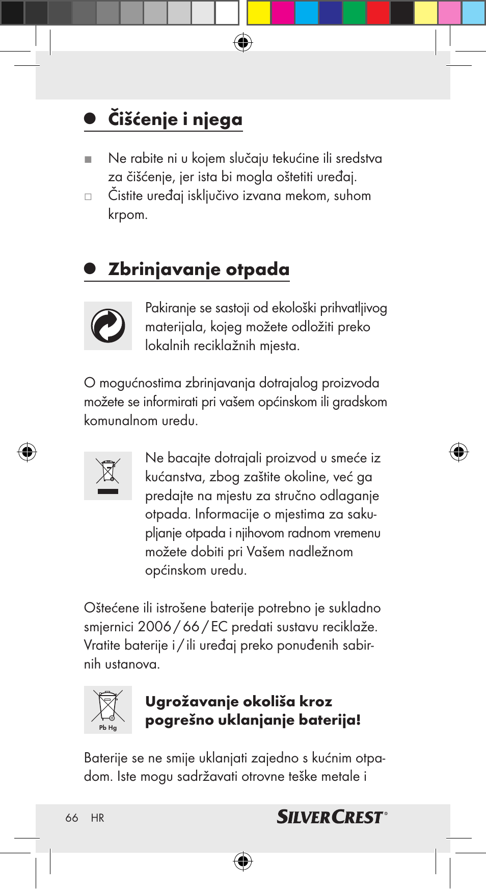 Čišćenje i njega, Zbrinjavanje otpada | Silvercrest Z30951A Z30951B Z30951C User Manual | Page 66 / 69