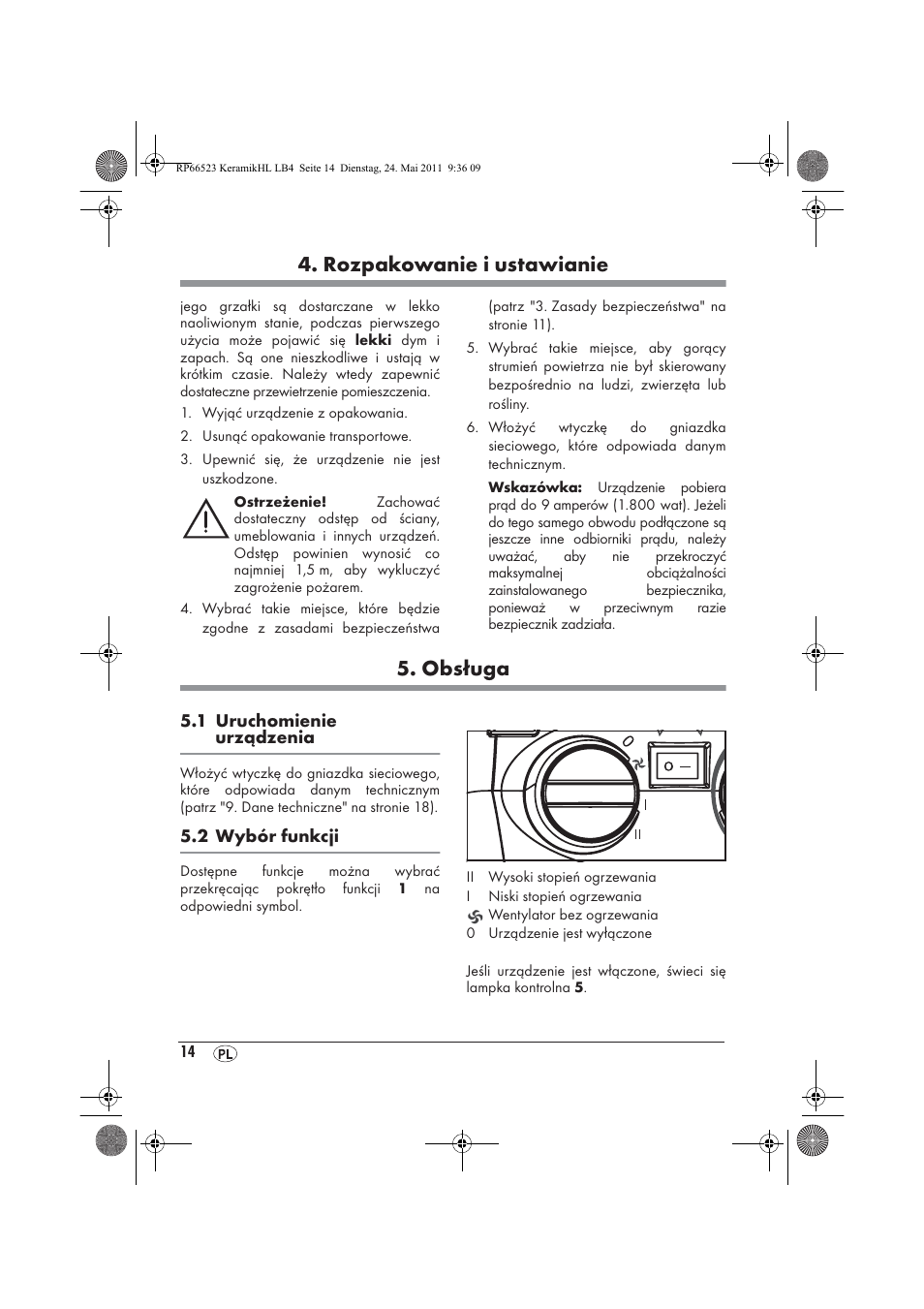 Rozpakowanie i ustawianie, Obsługa | Silvercrest SKHL 1800 A1 User Manual | Page 16 / 66